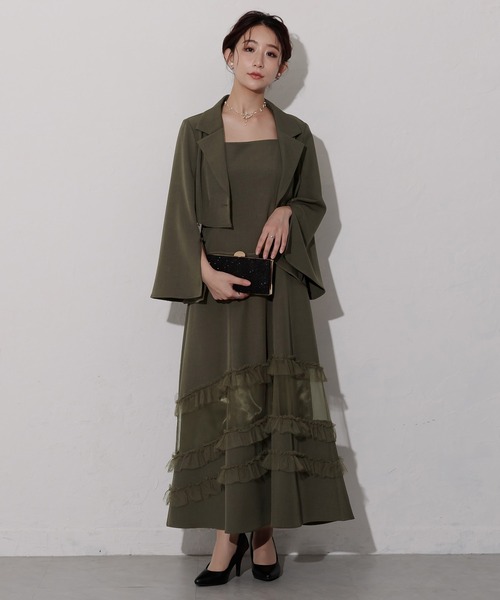 birei（ビレイ）の「スリットジャケット＆フリンジチュールキャミソールワンピース（ドレス・レディース・カーキ/ブラック/グレー・M）」の8枚目の写真