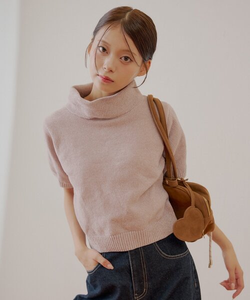 Chico（チコ）の「ラメベロアタートル半袖ニット（ニット