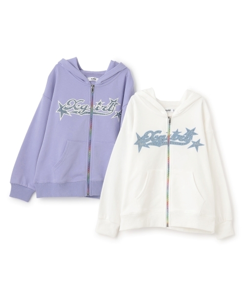 X-girl Stages（エックスガールステージス）の「【TBSドラマ フェイクマミー 着用アイテム】デニムパッチロゴジップパーカー（パーカー・キッズ・アイボリー/ラベンダー・140cm/110cm/120cm/130cm）」の4枚目の写真