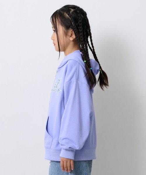 X-girl Stages（エックスガールステージス）の「【TBSドラマ フェイクマミー 着用アイテム】デニムパッチロゴジップパーカー（パーカー・キッズ・アイボリー/ラベンダー・140cm/110cm/120cm/130cm）」の7枚目の写真