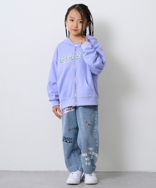 X-girl Stages（エックスガールステージス）の「【TBSドラマ フェイクマミー 着用アイテム】デニムパッチロゴジップパーカー（パーカー・キッズ・アイボリー/ラベンダー・140cm/110cm/120cm/130cm）」の9枚目の写真