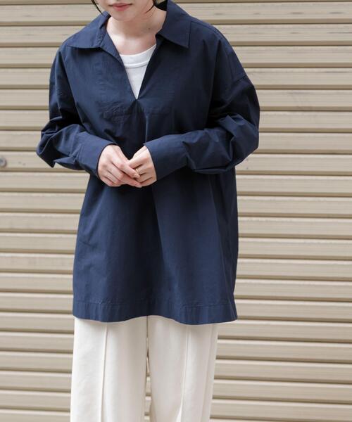 FORK&SPOON(フォークアンドスプーン)の「FORK&SPOON スキッパーロングシャツ(シャツ/ブラウス・レディース・ネイビー/ベージュ・1)」の8枚目の写真