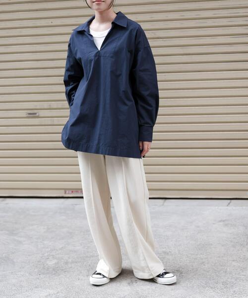 FORK&SPOON(フォークアンドスプーン)の「FORK&SPOON スキッパーロングシャツ(シャツ/ブラウス・レディース・ネイビー/ベージュ・1)」の10枚目の写真