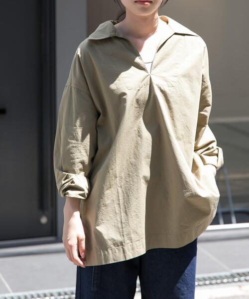 FORK&SPOON(フォークアンドスプーン)の「FORK&SPOON スキッパーロングシャツ(シャツ/ブラウス・レディース・ネイビー/ベージュ・1)」の17枚目の写真