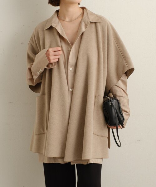 Omekashi(オメカシ)の「ニットパイルノーカラージャケット(その他アウター・レディース・ブラウン/ベージュ・FREE)」の1枚目の写真