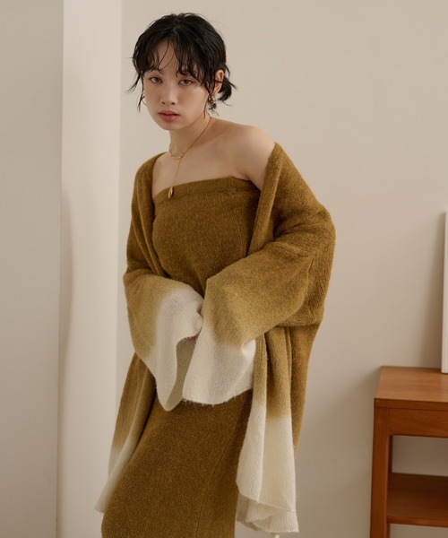 LAULEN(ローレン)の「gradation gown knit 3set up /配色グラデーションガウンニットセットアップ(セットアップ・レディース・グレー/マスタード・FREE)」の8枚目の写真