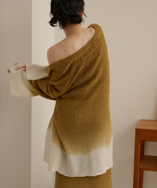 LAULEN(ローレン)の「gradation gown knit 3set up /配色グラデーションガウンニットセットアップ(セットアップ・レディース・グレー/マスタード・FREE)」の9枚目の写真