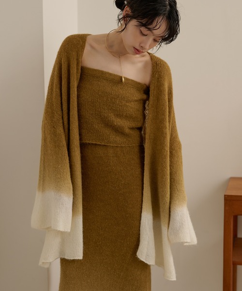 LAULEN(ローレン)の「gradation gown knit 3set up /配色グラデーションガウンニットセットアップ(セットアップ・レディース・グレー/マスタード・FREE)」の10枚目の写真