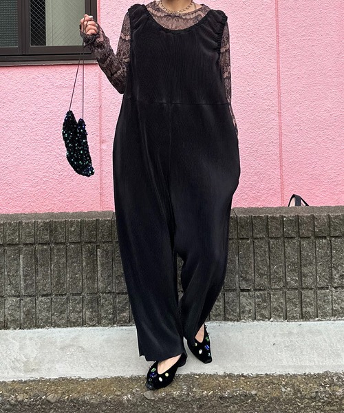 mi via loca（ミヴィアロカ）の「【2WAY/セルフカット】プリーツロンパース（サロペット/オーバーオール・レディース・ブラウン/ブラック・FREE）」の22枚目の写真