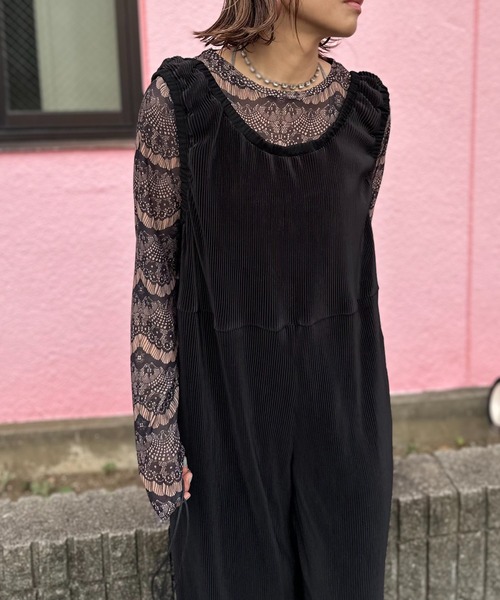 mi via loca（ミヴィアロカ）の「【2WAY/セルフカット】プリーツロンパース（サロペット/オーバーオール・レディース・ブラウン/ブラック・FREE）」の19枚目の写真