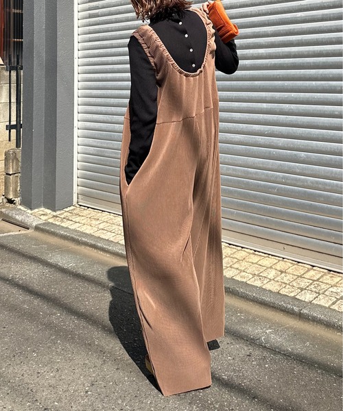 mi via loca（ミヴィアロカ）の「【2WAY/セルフカット】プリーツロンパース（サロペット/オーバーオール・レディース・ブラウン/ブラック・FREE）」の12枚目の写真