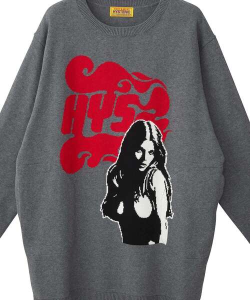 【ヒステリックグラマー】ロング ニット ワンピース ガール プリント 黒×赤 ヒステリックグラマー】ロング ニット ワンピース ガール プリント 黒