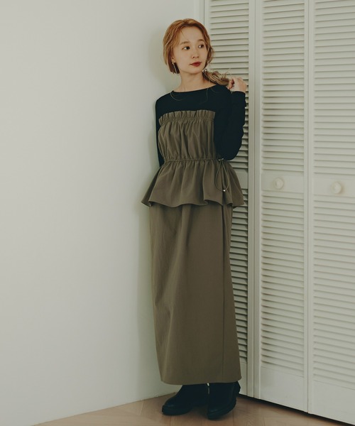 N.（N. Natural Beauty Basic）（エヌエヌナチュラルビューティーベーシック）の「【PS/低身長サイズ】ドロストコードドッキングワンピース（ワンピース・レディース・ブラック/カーキ・MEDIUM/P/S）」の2枚目の写真