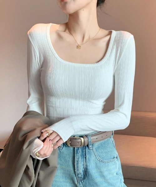 Teem Store(チームストア)の「ベーシックUネックリブロンT(Tシャツ/カットソー・レディース・チャコール/ホワイト/グレー/ブラック・F)」の17枚目の写真