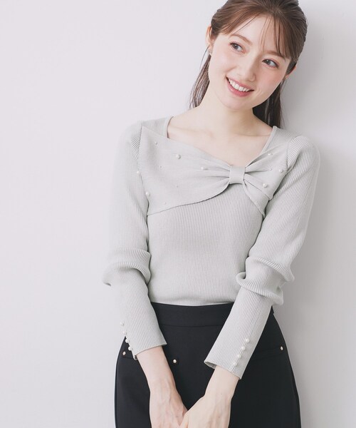 【リボン】【3点まとめ】 セール】リボンパール調リブニット【洗濯機OK】（ニット/セーター