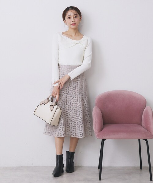 セール】リボンパール調リブニット【洗濯機OK】（ニット/セーター