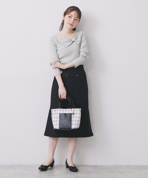 index（インデックス）の「リボンパール調リブニット【洗濯機OK】（ニット/セーター・レディース・グリーン系/ネイビー/オフホワイト・36/38/40/42）」の10枚目の写真