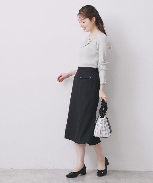 index（インデックス）の「リボンパール調リブニット【洗濯機OK】（ニット/セーター・レディース・グリーン系/ネイビー/オフホワイト・36/38/40/42）」の11枚目の写真