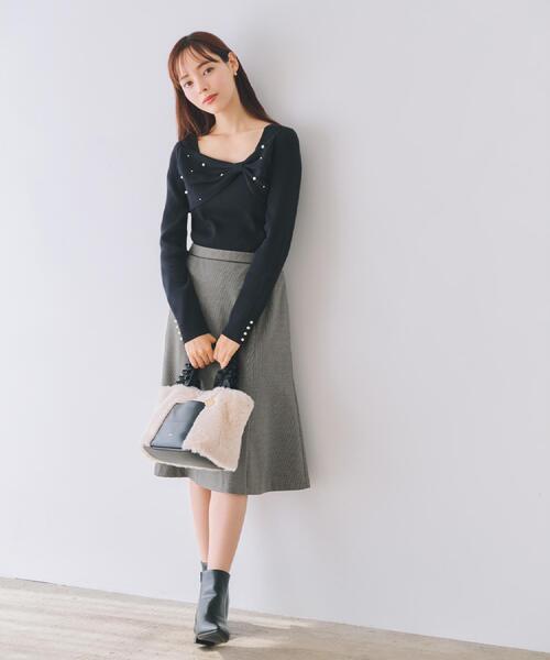 index（インデックス）の「リボンパール調リブニット【洗濯機OK】（ニット/セーター・レディース・グリーン系/ネイビー/オフホワイト・36/38/40/42）」の13枚目の写真