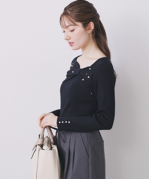 index（インデックス）の「リボンパール調リブニット【洗濯機OK】（ニット/セーター・レディース・グリーン系/ネイビー/オフホワイト・36/38/40/42）」の14枚目の写真