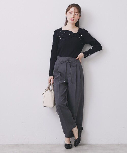 index（インデックス）の「リボンパール調リブニット【洗濯機OK】（ニット/セーター・レディース・グリーン系/ネイビー/オフホワイト・36/38/40/42）」の15枚目の写真