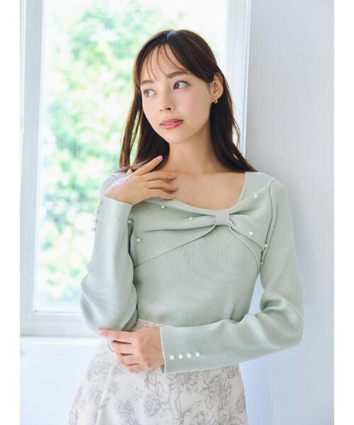 index（インデックス）の「リボンパール調リブニット【洗濯機OK】（ニット/セーター・レディース・グリーン系/ネイビー/オフホワイト・36/38/40/42）」の18枚目の写真