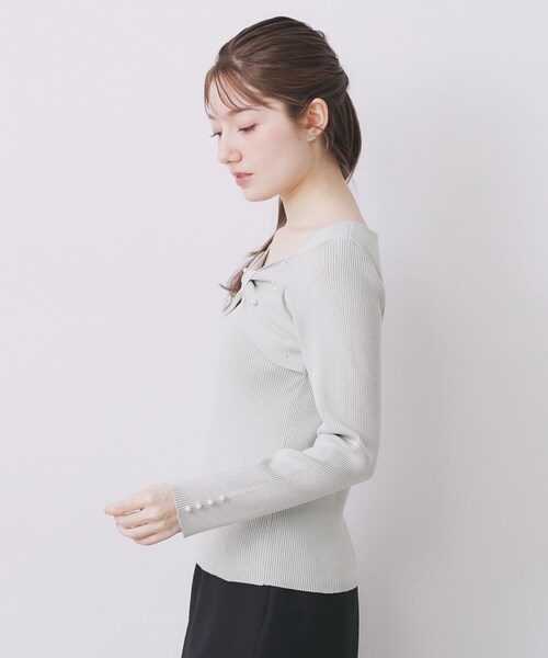 index（インデックス）の「リボンパール調リブニット【洗濯機OK】（ニット/セーター・レディース・グリーン系/ネイビー/オフホワイト・36/38/40/42）」の21枚目の写真