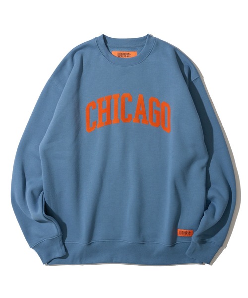 UNIVERSAL OVERALL（ユニバーサルオーバーオール）の「【UNIVERSAL OVERALL】T/C SWEAT CHICAGO FLOCKY PRINT / フロッキープリント裏起毛スウェットプルオーバー（スウェット・メンズ・グレー/ブラック・MEDIUM/LARGE）」の13枚目の写真