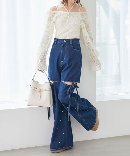 MAJESTIC LEGON(マジェスティックレゴン)の「2wayフラワーレースブラウス(シャツ/ブラウス・レディース・ピンク/アイボリー/ブラック・MEDIUM)」の4枚目の写真