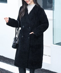 vネック コート」に該当するレディースのノーカラーコートファッション