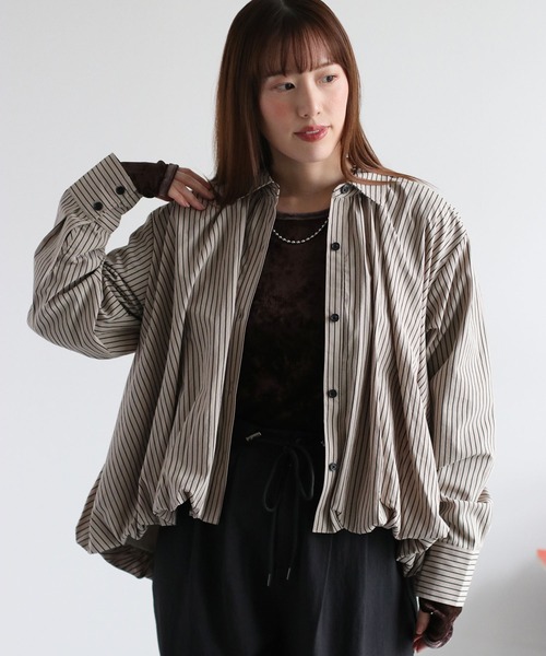 cepo(セポ)の「バルーンシルエットストライプシャツ(シャツ/ブラウス・レディース・キャメル/ホワイト/グレー・M)」の9枚目の写真
