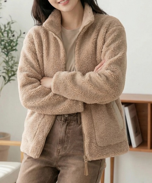 cammie（キャミー）の「ボアスタンドカラーパーカー（その他アウター・レディース・ベージュ/アイボリー/ブラウン・L/M）」の13枚目の写真