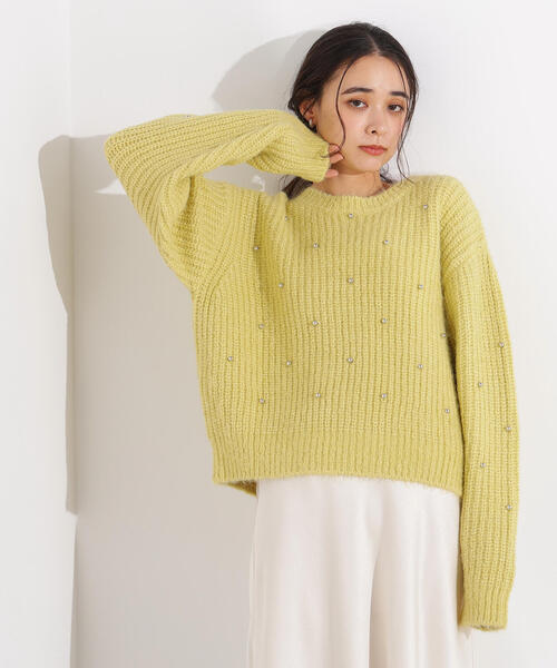 N.（N. Natural Beauty Basic）（エヌエヌナチュラルビューティーベーシック）の「スタッズ畦ニット（ニット/セーター・レディース・イエロー/ピンク/グレー・MEDIUM）」の5枚目の写真