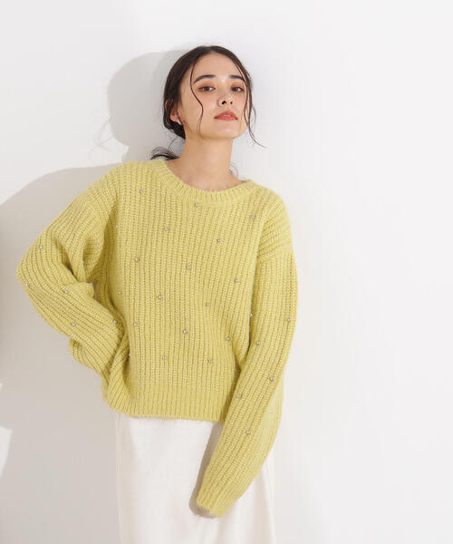 N.（N. Natural Beauty Basic）（エヌエヌナチュラルビューティーベーシック）の「スタッズ畦ニット（ニット/セーター・レディース・イエロー/ピンク/グレー・MEDIUM）」の7枚目の写真