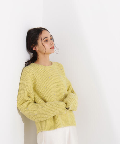 N.（N. Natural Beauty Basic）（エヌエヌナチュラルビューティーベーシック）の「スタッズ畦ニット（ニット/セーター・レディース・イエロー/ピンク/グレー・MEDIUM）」の8枚目の写真