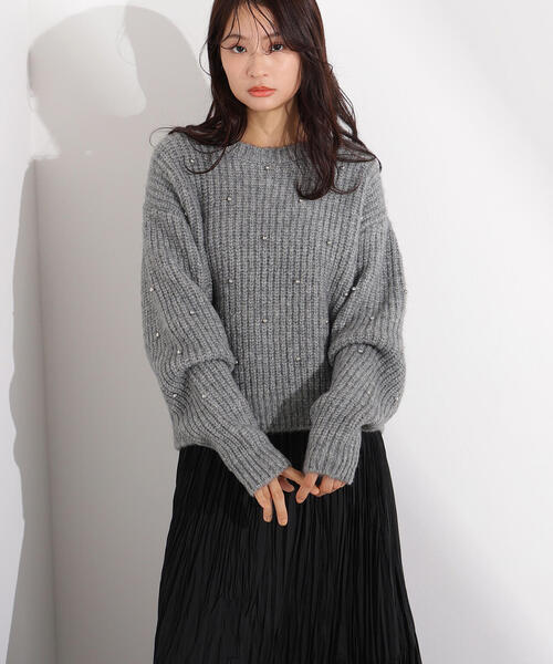 N.（N. Natural Beauty Basic）（エヌエヌナチュラルビューティーベーシック）の「スタッズ畦ニット（ニット/セーター・レディース・イエロー/ピンク/グレー・MEDIUM）」の2枚目の写真