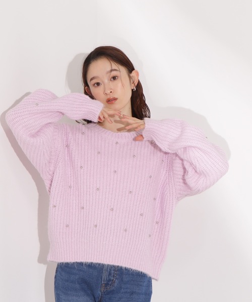 N.（N. Natural Beauty Basic）（エヌエヌナチュラルビューティーベーシック）の「スタッズ畦ニット（ニット/セーター・レディース・イエロー/ピンク/グレー・MEDIUM）」の3枚目の写真