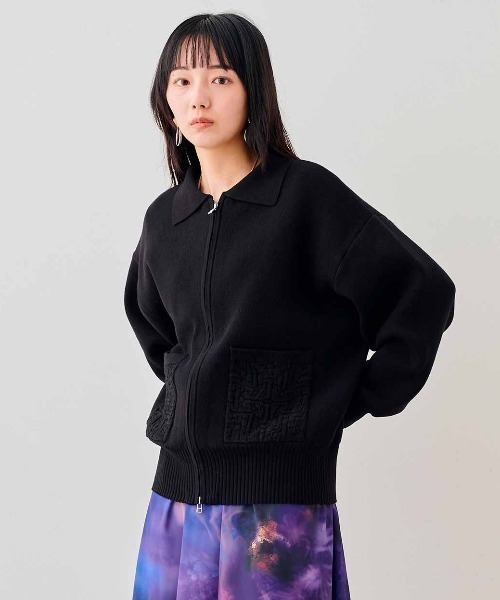 MEDE19F(メデジュウキュウ)の「MEDE19F コットンブレンドニットジャケット(ブルゾン・レディース・ブラック/グリーン・M/L/LL)」の3枚目の写真