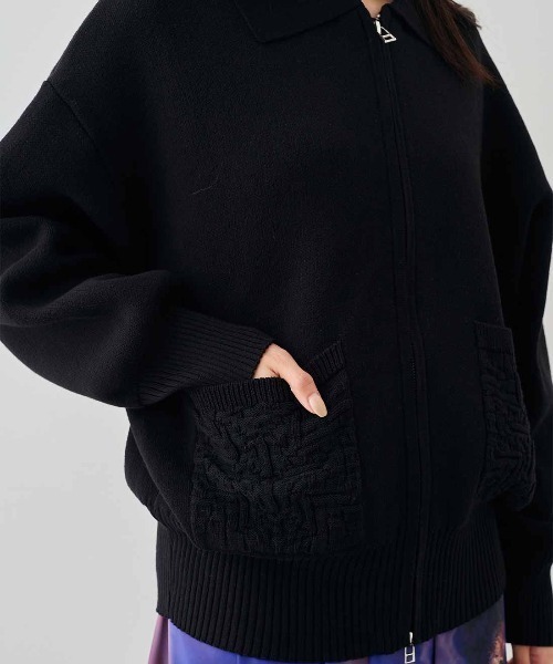 MEDE19F(メデジュウキュウ)の「MEDE19F コットンブレンドニットジャケット(ブルゾン・レディース・ブラック/グリーン・M/L/LL)」の16枚目の写真