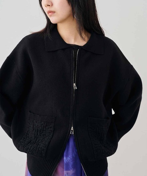 MEDE19F(メデジュウキュウ)の「MEDE19F コットンブレンドニットジャケット(ブルゾン・レディース・ブラック/グリーン・M/L/LL)」の14枚目の写真