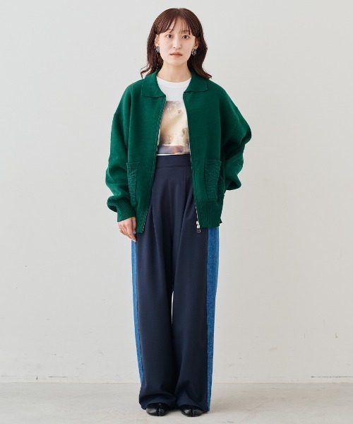 MEDE19F(メデジュウキュウ)の「MEDE19F コットンブレンドニットジャケット(ブルゾン・レディース・ブラック/グリーン・M/L/LL)」の13枚目の写真