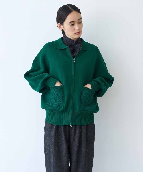 MEDE19F(メデジュウキュウ)の「MEDE19F コットンブレンドニットジャケット(ブルゾン・レディース・ブラック/グリーン・M/L/LL)」の9枚目の写真