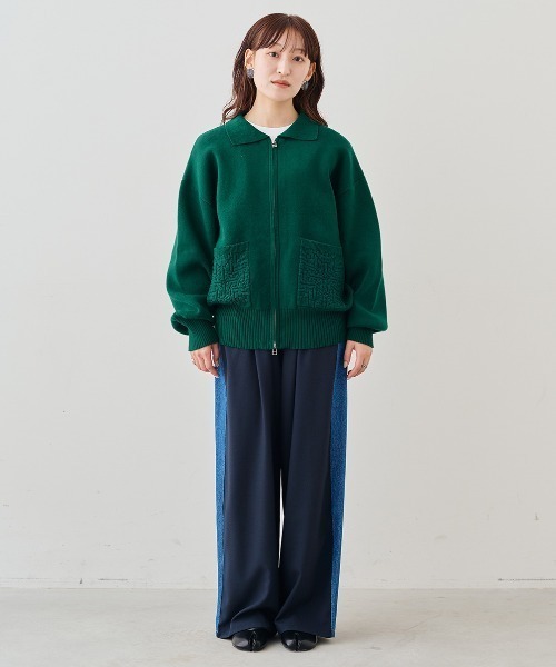 MEDE19F(メデジュウキュウ)の「MEDE19F コットンブレンドニットジャケット(ブルゾン・レディース・ブラック/グリーン・M/L/LL)」の10枚目の写真