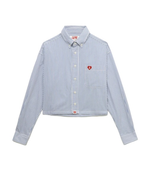 A BATHING APE(アベイシングエイプ)の「HEART BADGE STRIPE CROP SHIRT #2(シャツ/ブラウス・レディース・ブルー・FREE)」の1枚目の写真