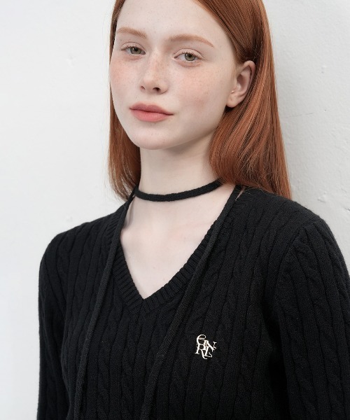 GENERAL IDEA（ジェネラルアイデア）の「wool cable v-neck pullover ウールVネックケーブルニットプルオーバー（ニット/セーター・レディース・ブラウン/グレー/ブラック/ネイビー・M/S/L）」の22枚目の写真