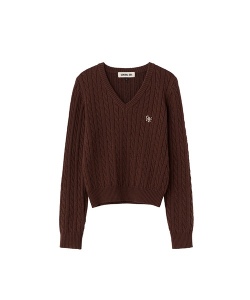 GENERAL IDEA（ジェネラルアイデア）の「wool cable v-neck pullover ウールVネックケーブルニットプルオーバー（ニット/セーター・レディース・ブラウン/グレー/ブラック/ネイビー・M/S/L）」の13枚目の写真