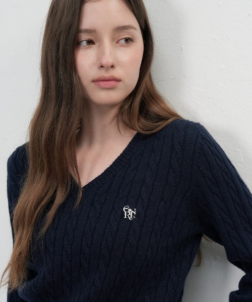 GENERAL IDEA（ジェネラルアイデア）の「wool cable v-neck pullover ウールVネックケーブルニットプルオーバー（ニット/セーター・レディース・ブラウン/グレー/ブラック/ネイビー・M/S/L）」の15枚目の写真