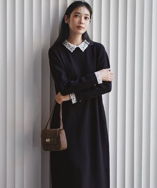 セール】ヴィスコースストレッチ レース襟 ワンピース（ワンピース