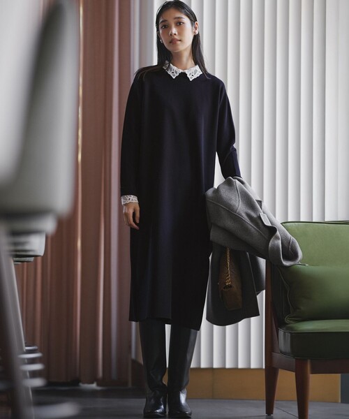 23区 2025年新作 ヴィスコースストレッチ レース襟 ワンピース 38 ニジュウサンク チイサイサイズ 23区 S 【洗える/吊り干しOK】ヴィス