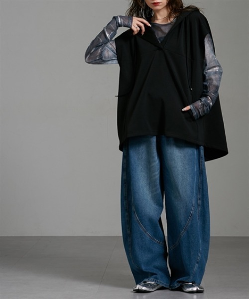 Soiunique（スワユニーク）の「ダンボールニットフード付きベストパーカー［Soiunique］（Tシャツ/カットソー・レディース・カーキ/ブラック・S～Ｍ/L～LL）」の3枚目の写真